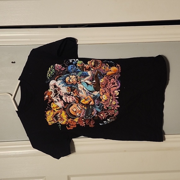 Rick and Morty Adult Swim Men’s Large T-Shirt Black Aliens Graphic Front Cartoon - Picture 2 of 7